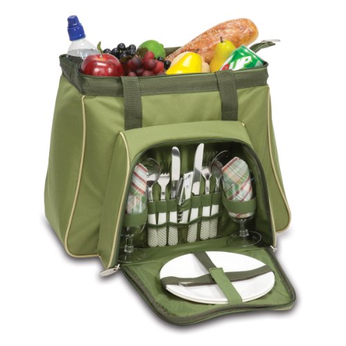 Picnic Time Toluca Insulated Cooler Picnic Tote, Green - color: Green