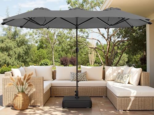 Shintenchi 16FT Large Patio Umbrella with Base Included, Outdoor Double-Sided Rectangular Shade with Crank Handle for Poolside Lawn, Deck & Garden, Gray - color: Grey, size: 16FT