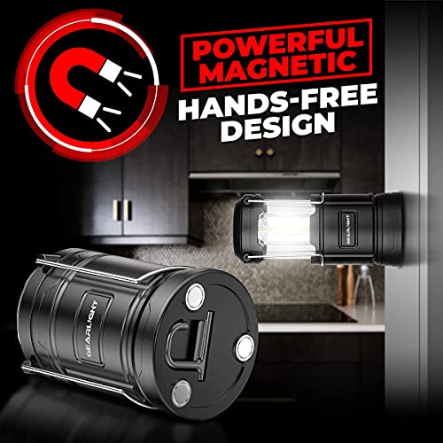 GearLight Camping Lantern - 2 Portable LED Battery Powered Lantern with Magnetic Base and Foldable Hook for Emergency Use or Campsites, Essential Hurricane Survival Kit with Batteries - Black - color: Black (Battery Powered)