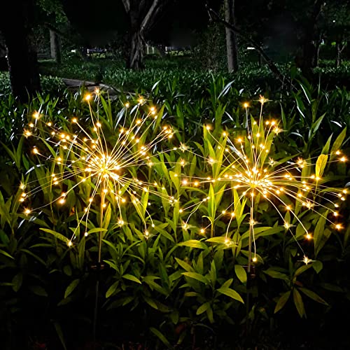 JJGoo Solar Firework Lights, 2 Pack 180 LEDs 2 Lighting Modes Solar Lights Outdoor Waterproof for Garden Patio Walkway Pathway Party Wedding Christmas Decorative - Warm White - color: Warm White, size: 2 Pack 180 LEDs