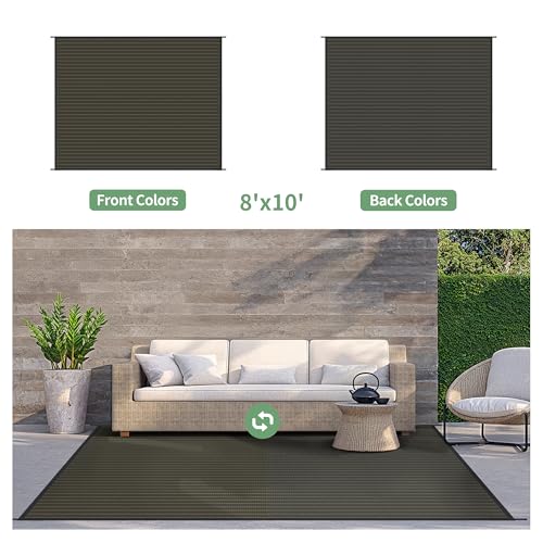 GENIMO Outdoor Rug 8x10 ft Waterproof, Reversible Plastic Straw Patio Rug for RV Camping Mat, Deck, Backyard Balcony Mat - Lightweight & Easy to Clean, Black & Brown - color: Blackbrown-w, size: 8' x 10' (Rectangular)