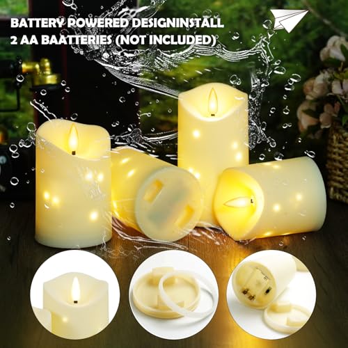 kakoya Outdoor Waterproof Flickering Flameless Candles with Embedded Star String,3Pcs LED Pillar Candles Battery Operated with Remote and Timers for Courtyard,Porch,Camping,Holiday Decoration(Ivory) - color: Ivory, size: D3.25“xH4"5"6"