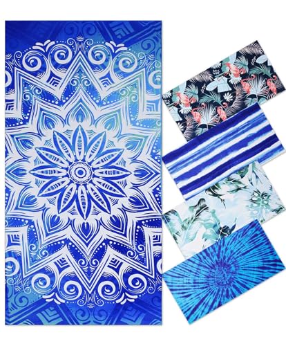 Genovega Oversized Terry Beach Towel 36 x 72 in Soft Extra Large Big Pool Swim Towels for Adults XL Clearance Big Travel Blanket Cruise Vacation Accessories Mandala Blue Essentials Lounge Chair Cover - color: Mandala Blue Terry