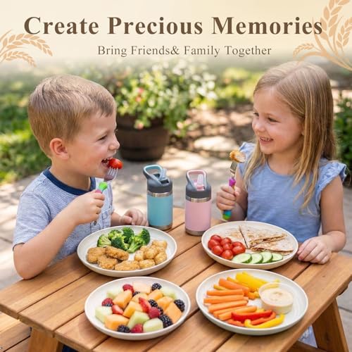 Wheat Straw Plate 8 Inch, Reusable Plastic Plates Set for 8, Unbreakable Small Plate for Salad, Dessert, Cake, Microwavable Plates for Kitchen, Party, Camping, RV - White - color: White, size: 8 Inch