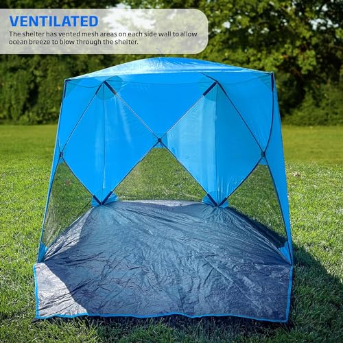Beach Cube Pop Up Beach Tent Portable Shade Sun Shelter UPF50+ UV Protection for 4 Person Expandable Floor for Beach Fishing Hiking Camping – Beach Blue Color New - color: BeachCube-Blue NEW
