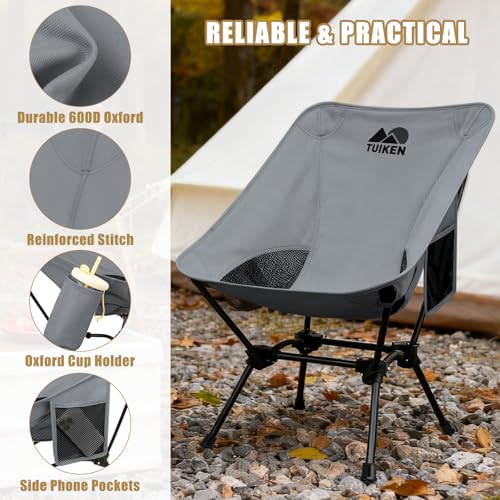 Ultralight Camping Chair Backpacking Chair, Portable Camp Chair with Cup Holder & Storage Bag, Lightweight Compact Folding Chair for Hiking, Travel, Picnic Mountaineering-Grey - color: Grey