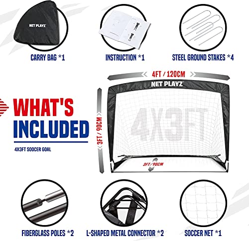NET Playz 4ftx3ft Easy Fold-Up Portable Training Soccer Goal, 36" D x 48" W x 36" H - style: Single