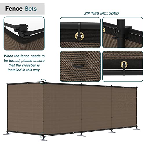 ECOOPTS 6'Hx24'L Privacy Fence Set with Poles and Rails Ground Spikes Fence Kit for Yard Patio Garden Pool (Brown) - color: Brown, size: 0 6'Hx24'L
