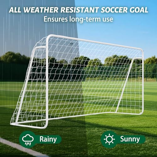 NAIZEA Soccer Goals - 24x8/21x7/18x7/12x6/16x7/10x6/8x6/6x4FT Soccer Goals for Backyard - Metal Soccer Goal for Youth Adult - Multiple Sizes Colors- Perfect for Games Indoor Outdoor - size: 12ft x 6ft, style: Starter-White/Steel