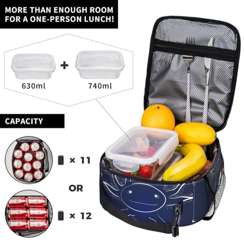 Blue Axolotl Print Salamander Insulated Lunch Bag Portable Reusable Zipper Lunch Box For Men Women Work Picnic Travel Camping - color: Black33