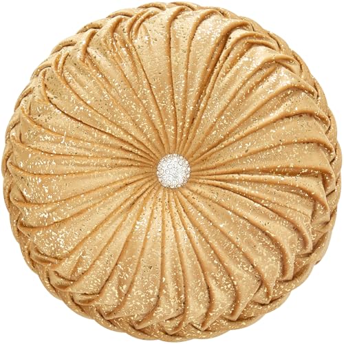 EUCIOR Round Throw Pillows,Golden Throw Pillows,Soft Spandex Velvet Fabric,Pumpkin Pleated Handmade Gold Round Velvet Decorative Pillow for Sofa Bedroom Livingroom(Golden) - color: Velvet-golden
