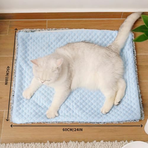 Two Uses'Cat Mat,Self Warming&Cooling Cat Mat.18 * 24in-Cooling Cat Pad.Hot/Cold Mat for Dogs and Cats.Free A Gel Pack and A Disposable Self-Heating Pad,Temperature Lock Design,Machine Washable - color: Light Blue+Gel ice pack+Selfheating pad, size: Mediu