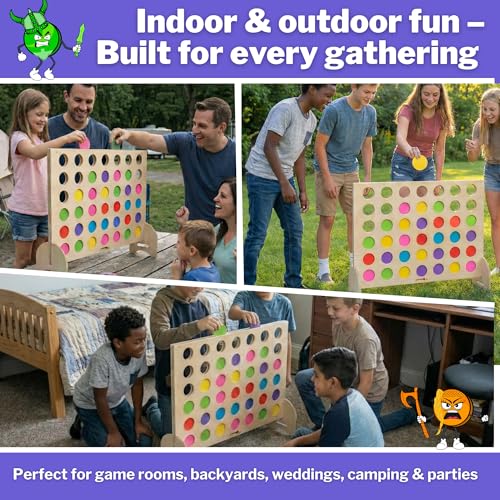 Connect War – Giant Wooden 4-in-a-Row Game for 2–6 Players – Indoor and Outdoor Strategy Game – Family Games for Kids and Adults – USA-Made Wooden Grid