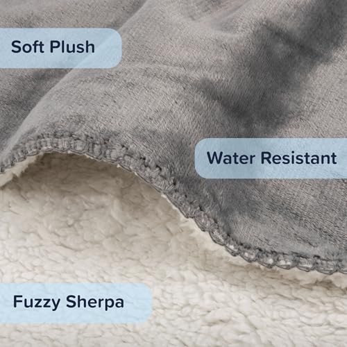 PETMAKER Dog Blanket - 80x100in Reversible Sherpa Blanket - Throw Blankets for Bed, Couch, Crate, or Car - Machine Washable Puppy Essentials (Gray) - color: Gray, size: X-Large