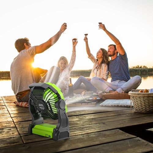 Rechargeable Portable Camping Fan for Tent with LED Light, 270°Pivot USB Personal Battery Powered Fan Outdoor Camping Essentials Battery Operated Portable for Travel X23 Green - color: Green