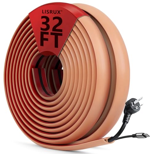 32FT Floor Cord Cover,Brown Cable Protector,Self Adhesive Hide Extension Cords,Prevent Cable Trips for Offices, Gyms,Cavity: 0.39"(W) x 0.27"(H) - size: 32FT brown