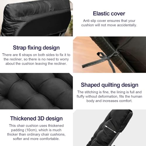 ERWUDEling Lounge Chair Cushion for Outdoor Furniture – Zero Gravity Chair Cushion Replacement, Oversized Waterproof Patio Cushion for Chaise Lounge, Indoor Lounger Chair, Replacement Cushion Only - color: Black, size: 67x19x4 inch