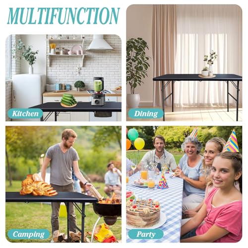 Gocamptoo Folding Table,4ft Indoor Outdoor Heavy Duty Portable Folding Square Plastic Dining Table w/Handle (Balck) - color: Balck