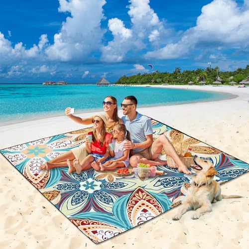 HIHOHO Beach Blanket Waterproof Sandproof Beach Mat for 1-8 Adults Quick Drying Durable Outdoor Picnic Mat for Beach Festival Travel Camping Hiking (Flourishing Blossom-R&GN, 79"×83"(4 Person)) - color: Flourishing Blossom-r&gn, size: 6'11" x 6'7"