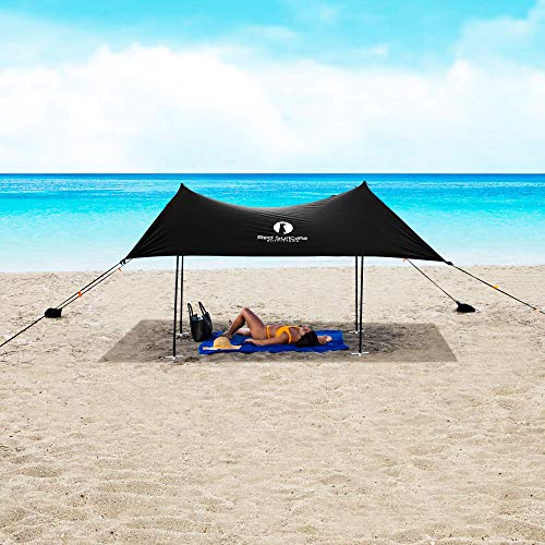 Red Suricata Family Beach Tent & Canopy, UPF50 Sun Shade, 4 Aluminum Poles, Sand Shovel, Medium Portable Sun Shelter (Medium, Black) - color: Black, size: Medium 7' x 7'