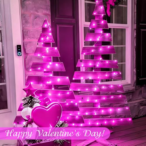 QITONG 4 Pack Solar Fairy Lights, Each 33ft 100 LED Pink Christmas String Lights Outdoor Waterproof, 8 Modes Copper Wire Twinkle Mini Lights - color: Pink, size: 4Pack*100LED