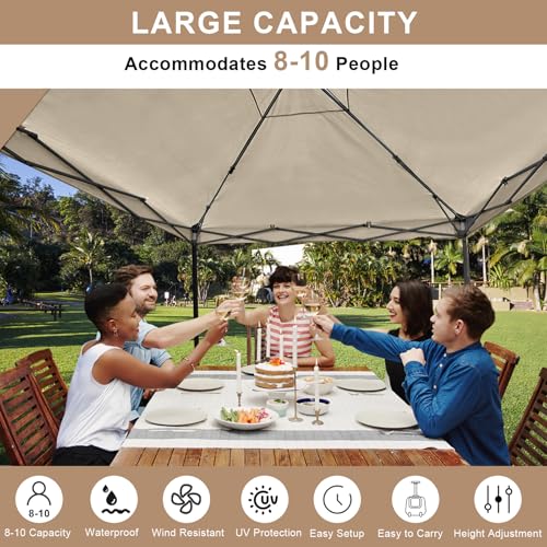 KAMPKEEPER 10x10 Easy Pop Up Canopy Tent with Sidewalls, Instant Outdoor Shade Shelter with Removable 10FT Sun Walls, Quick Setup Waterproof and UV-Resistant for Patio (Khaki, 10x10FT with 1 sidewall) - color: Khaki, size: 10x10FT with 1 sidewall