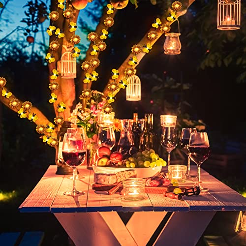 Zhanmai 2 Pcs Bee String Lights Decor 20ft Honeybee Fairy Lights with 60 LED Bulb Battery Operated Bee Tree Decorative for DIY Bedroom Patios Summer Party Indoor Outdoor Wedding Camping - style: Bee, Sunflower