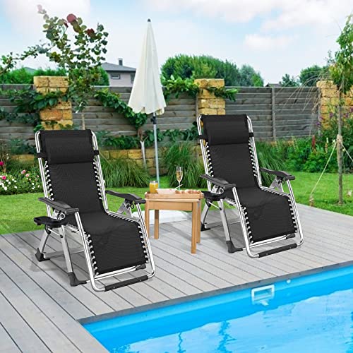 ABORON Zero Gravity Chair,Premium Outdoor Lawn Folding Lounge Chairs,Sturdy Adjustable Reclining Patio Chairs with Removable Cushion,Headrest & Tray - color: A Light Gray