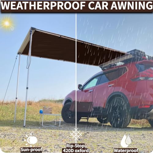 DANCHEL OUTDOOR Pull-Out Car Camper Awning Overlanding, Waterproof Roof Rack Vehicle Awning Truck Canopy Camping with All Metal Joints, 4.9x6.5ft Brown - color: Chocolate brown pull-out awning, size: 4.9x6.5ft