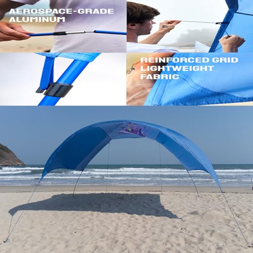 Beach Wind-Powered Shade Canopy, Portable Sun Shelter Tent, UPF 50+ UV Protection, Lightweight, Easy Set Up, 150 Sq. Ft. of Shade for up to 6 People, Regatta Manta Rays - color: 1-Regatta Stripe