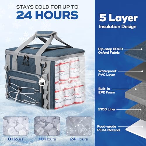 Maelstrom Soft Sided Cooler Bag, 30/40 Can Collapsible Insulated Ice Chest, Large Leakproof Portable Storage for Camping, Travel, Kayaking & Beach - color: 6.Blue with lid, size: 30 Can