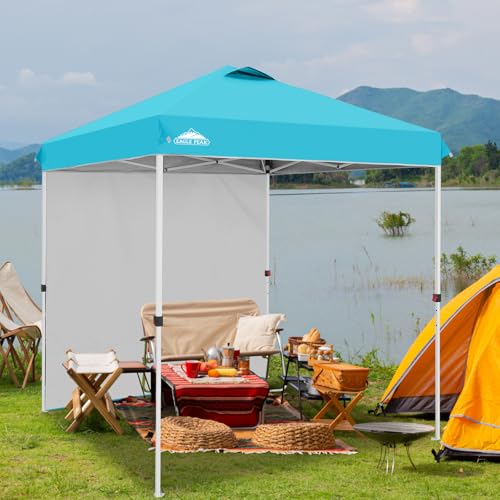 EAGLE PEAK Commercial Canopy 6.6x6.6 Pop Up Canopy Tent with 1 Sidewall, Easy Setup Heavy Duty Instant Event Shelter for Vendors & Markets, Outdoor Sun Shade, Light Blue - color: Light Blue, size: 6.6x6.6