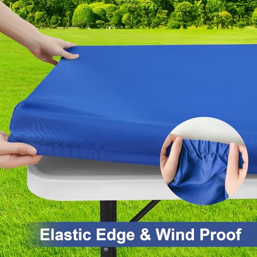 homing Square Table Cloth Cover, Waterproof Polyester Elastic Fitted Tablecloth, Washable Table Protector for Picnic, Camping, Outdoor (Blue, 34" x 34") - color: Blue, size: 34" x 34" (Square)