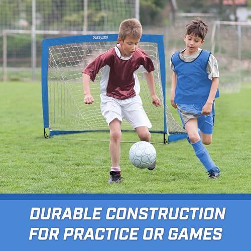 GoSports Portable Soccer Goals for Kids - 13 Color Options - Choose 4 x 3 ft or 6 x 4 ft - Team Tone Pop Up Nets for Backyard - color: Royal Blue, style: 4 ft x 3 ft