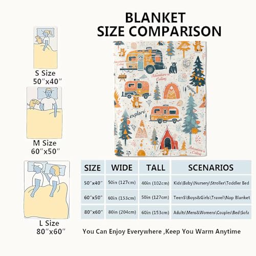 Adventure Camping Blanket Outdoor Camper Picnic Throw Blankets Gifts for Girls Adults Lightweight Soft Fleece Cozy for Sofa Couch Bed Room Travel Birthday Party Decor 60x80in - color: Camping, size: 60x80in