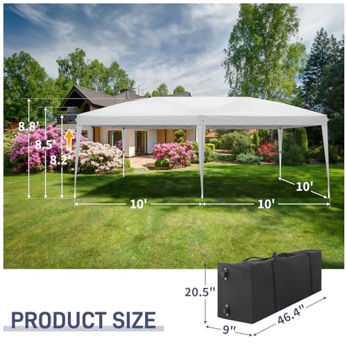 Outvita 10x20ft Ez Pop Up Outdoor Canopy Tent, Portable Commercial Instant Tent with Carry Bag for Party Wedding Birthday BBQ Events - style: 10x20-white