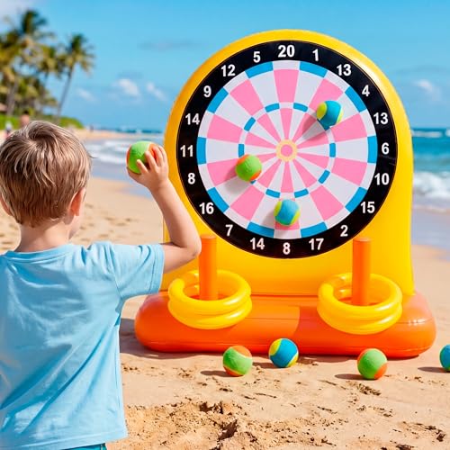 SLOOSH 2-in-1 Fun Pool Toys Set for Kids, Inflatable Dart Board & Ring Toss Game, Pool Floats Water Game Toys for Beach Yard Outdoor Ball Play, Party Birthday Gift for Kids Teen Adult