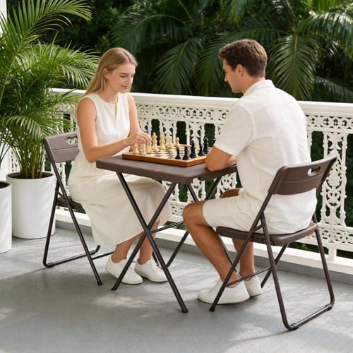 Folding Table, Portable Square Foldable Table No Assembly, Heavy Duty Steel Frame Indoor Outdoor Camping Patio Table with 400 LBS Capacity, Picnic Card Table for Backyard, RV, Small Spaces - size: 27inch-1 Pack