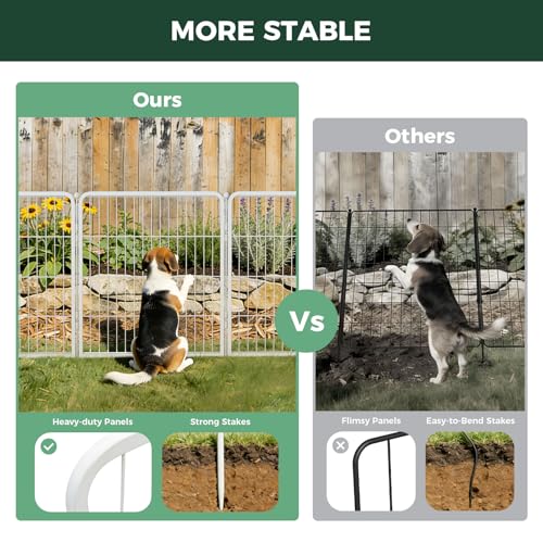 FXW Garden Fence Outdoor for the Yard – 32in(H) x 18.2ft(L) Heavy Duty Metal Animal Barrier for Dog, No Dig Decorative Dog Fence, 8 Panels, White - color: White, size: 32"H