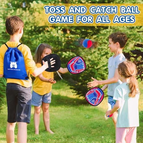 Toss and Catch Ball Set Outdoor Games for Kids, Beginner Toddler Baseball Training Glove Sticky Ball Catch Toys, Beach Pool Yard Games Toys for Kids and Family, Baseball Gift for Boys Girls Ages 3-12
