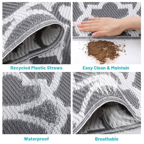 HEBE Outdoor Rug Waterproof 5x8, Plastic Straw Rug Camping Rug, Reversible Outdoor Patio Rugs RV Mat Clearance, Indoor Outside Floor Carpet for Porch,Deck,Camper,Balcony,Backyard - color: Grey, size: 5' x 8' (Rectangular)
