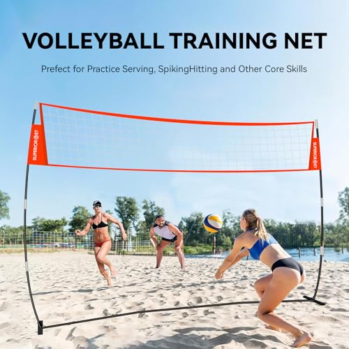 Portable Volleyball Net System Capable of preventing Sagging withThickened Poles, Height Adjustable UV-Resistant Tear-Proof Mesh and Carry Bag for Backyard, Beach and Outdoor Practice