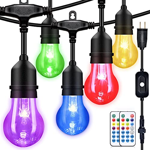 48FT Outdoor RGB String Lights, 16 Shatterproof Edison Bulbs, Dimmable Color Changing Patio Lights with Remote Control. Perfect for Bistro Commercial LED Decorative Lighting - size: A55 48FT