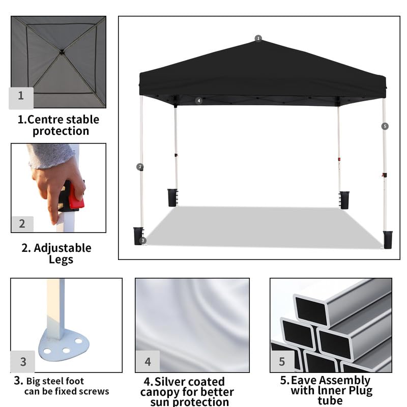 Northroad 10x10ft Pop Up Canopy, Popup Outdoor Canopy Tent with Wheeled Carrying Bag,Portable Gazebo Shelter for Patio,Deck,Garden,Beach（Black） - color: Black, size: 10x10