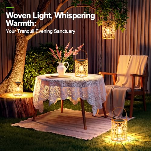 KOOPER Solar Lantern Outdoor Lights, 2 Pack Bright Hanging Solar Lanterns Outdoor Waterproof with Handle, Decoration Rattan Lanterns for Outside Hanging Garden Patio Yard Porch Trees Lawn Pathway Gift - style: 2 Pack
