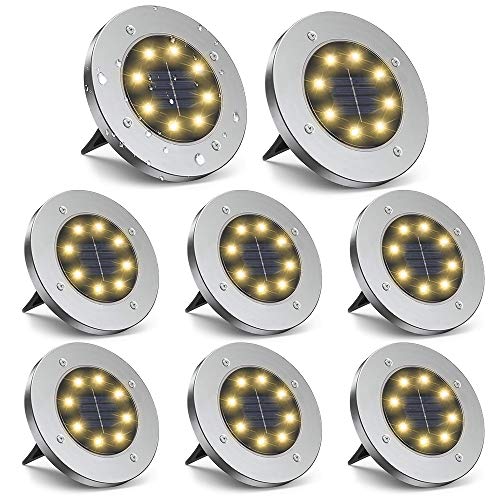 ZGWJ 8 Pack Solar Ground Lights,8 LED Solar Garden Lights Outdoor Waterproof Landscape Lighting for Yard Walkway Patio Lawn Driveway Decoration Warm White - color: Warm Light, size: 8 Pack