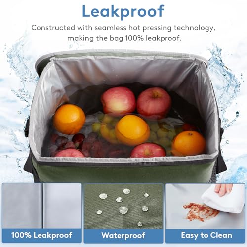 Lifewit Cooler Bag 30/50/60 Cans Collapsible and Insulated Large Lunch Bag Leakproof Soft Cooler Portable Tote for Camping/BBQ/Family Outdoor Activities - color: Green, size: 50-Can(30L)