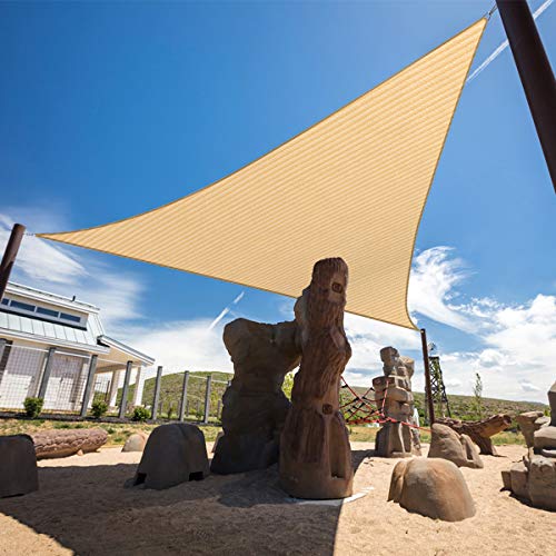 5' x 7' x 9' Beige Sun Shade Sail Triangle Canopy, 95% UV Blockage Awning Shelter Fabric Cloth Screen for Patio Outdoor Backyard - Heavy Duty Commercial Grade (Custom Size - Made in USA) - color: Beige, size: 5' x 7' x 9'