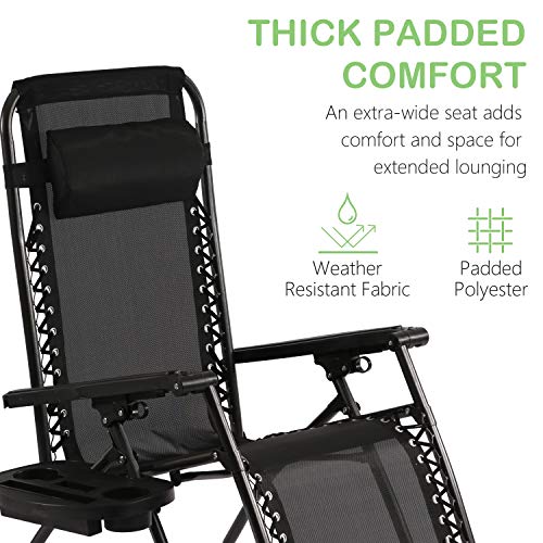 Meet perfect Folding Zero Gravity Chair Padded Outdoor Reclining Lounge Chair Wide Armrest Adjustable Pillow and Utility Tray Mesh Antigravity Chair Steel Frame Laydown Lawn Chair(Black)