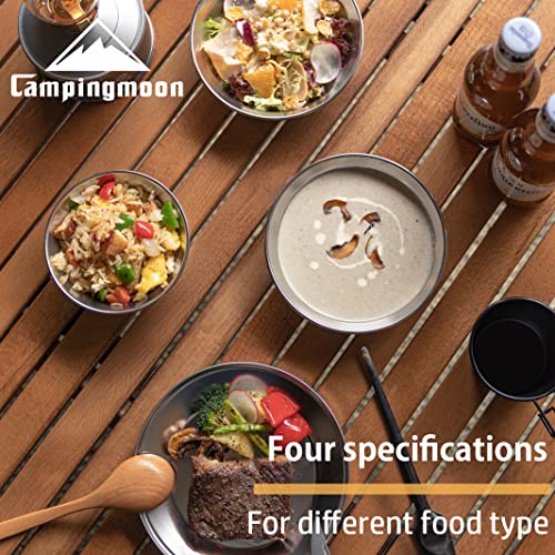 CAMPINGMOON Camping Tableware Set Stainless Steel Camping Plates Bowl Stackable Outdoor Dinnerware Canvas Carry Case Camping Hiking Picnic - color: Silver